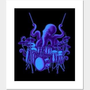 Octopus playing drums Posters and Art